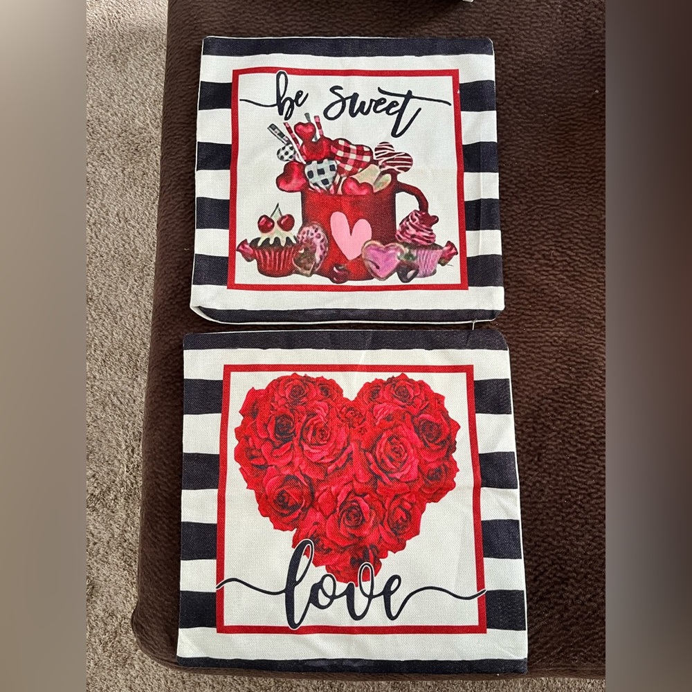 Valentine’s Day Red and Black Striped Decorative Pillow Covers, 2 Pack
